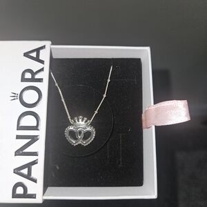 Pandora Silver Double-Heart Crown Necklace